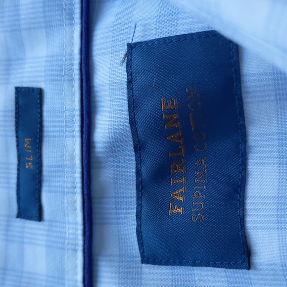Fairlane Supima Cotton Dress Shirt, blue Plaid, SmallTall Slim - Picture 4 of 6